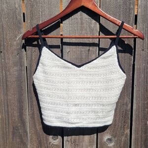 Abercrombie & Fitch White Crochet Knit Crop Cami Bra Top Navy Trim Beach Sz‎ M
